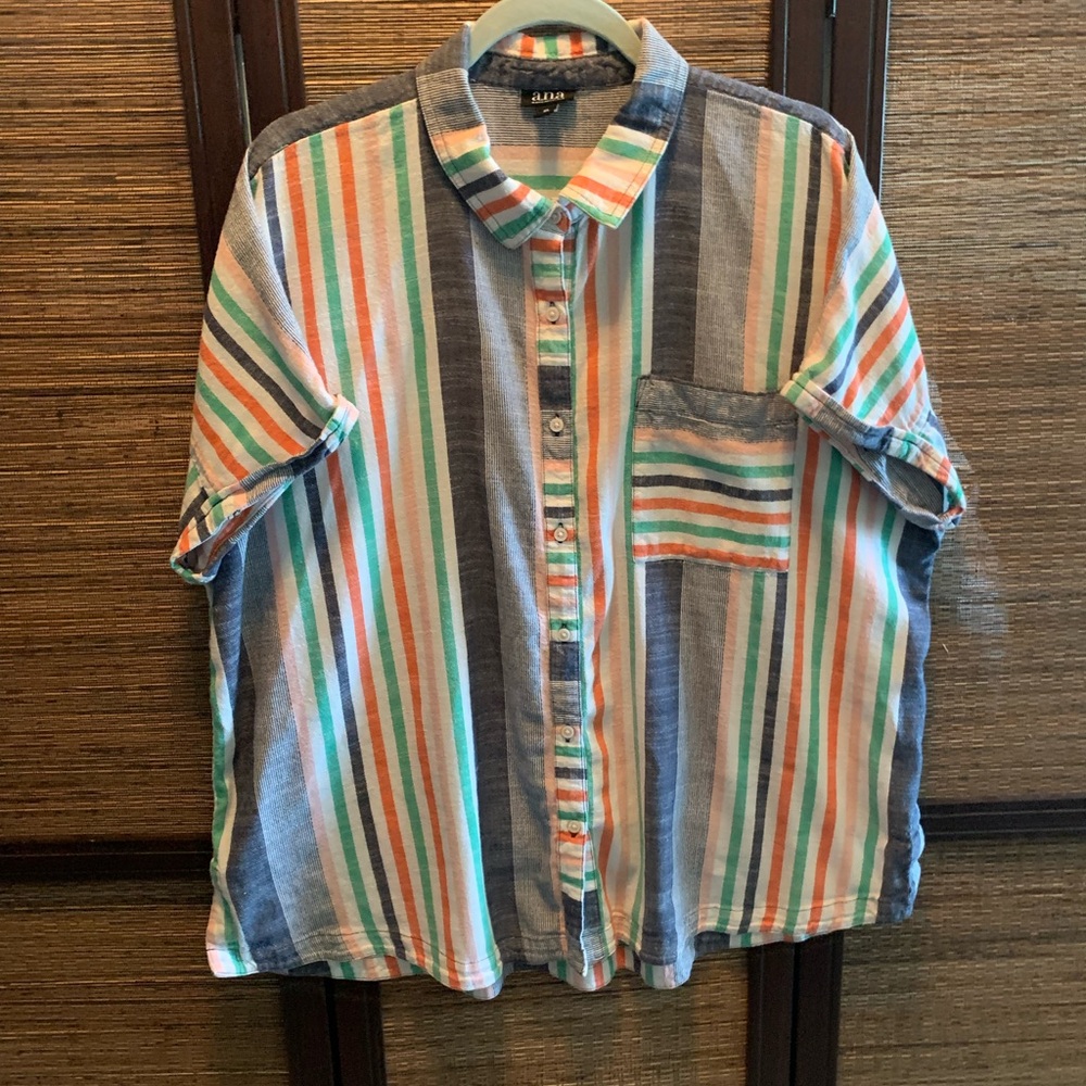 a.n.a Blue and Orange Casual Button Down Shirt